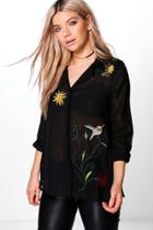 Boohoo Jo Boutique Embroidered Front & Back Woven Shirt Black