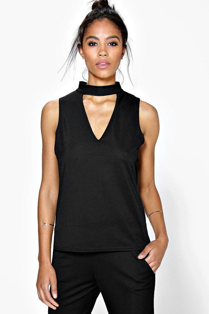 Boohoo Elisa Cut Out Choker Sleeveless Top Black