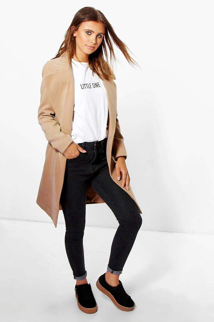 Boohoo Petite Rebecca Oversized Camel Collar Coat Camel