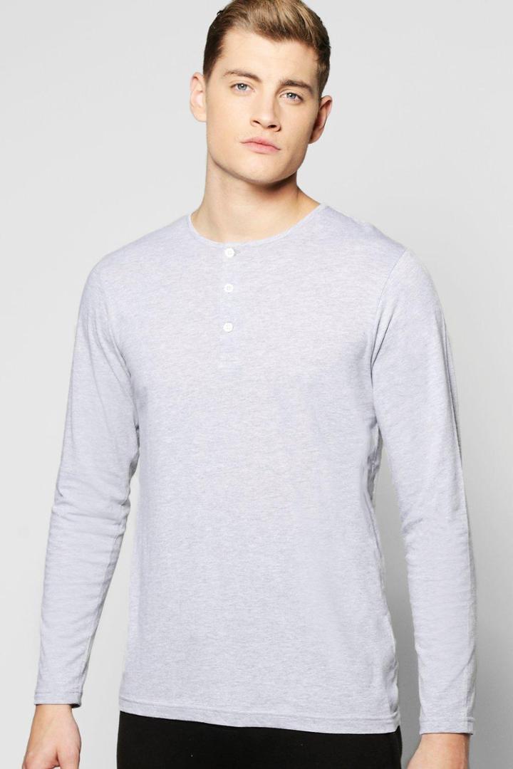 Boohoo Long Sleeve Henley Lounge Top Grey