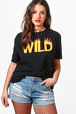Boohoo Plus Bethany Wld Flame Printed Tee