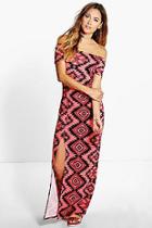 Boohoo Megan Off Shoulder Ethnic Printed Maxi Dress