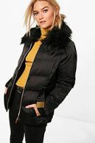 Boohoo Niamh Quilted Faux Fur Trim Jacket