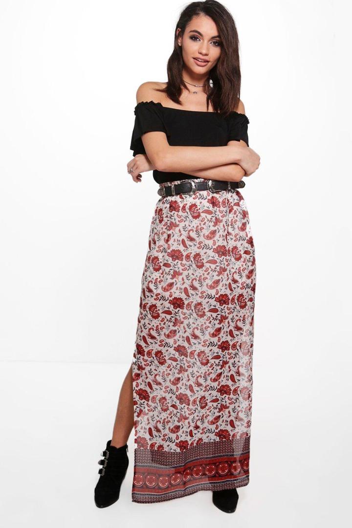 Boohoo Sala Printed Woven Maxi Skirt Multi