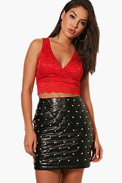 Boohoo Bella Lace Wrap Front Crop Top