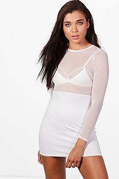 Boohoo Petite Annie Mesh Top Bodycon Dress