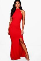 Boohoo Faith High Neck Extreme Split Front Maxi Dress