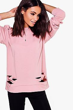Boohoo Daisy Distressed Sweatshirt