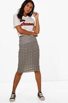 Boohoo Lelia Monochrome Mini Check Basic Jersey Midi Skirt