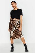 Boohoo Satin Tiger Print Bias Midi Skirt