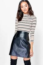 Boohoo Petite Grace Stripe Turtle Neck Knitted Top
