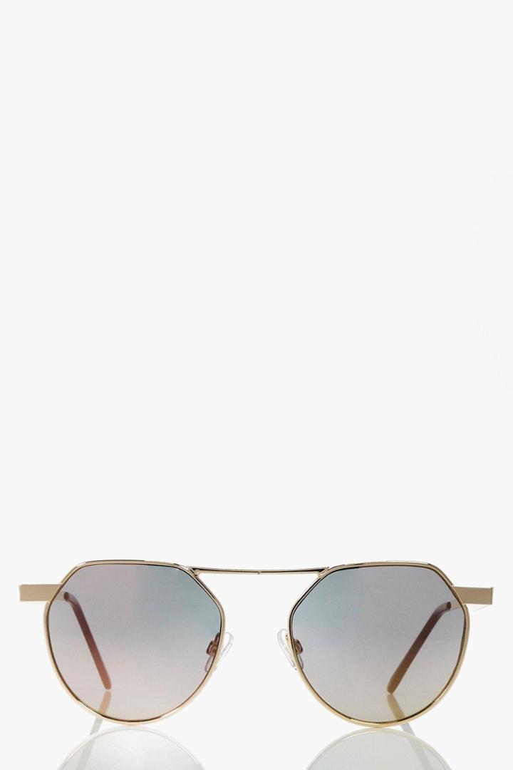 Boohoo Macie Double Brow Bar Aviator Sunglasses Gold