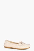 Boohoo Georgia Lazer Cut Bow Trim Loafer Nude