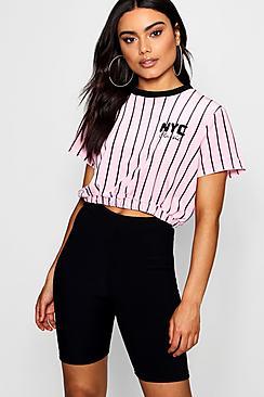 Boohoo Isla Velour Stripe Elastic Hem Crop