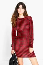 Boohoo Fran Dogtooth Brushed Knit Bodycon Dress Red