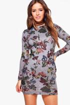 Boohoo Petite Lucy Floral Printed Knitted Bodycon Dress Multi