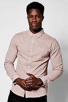 Boohoo Pink Long Sleeve Herringbone Shirt
