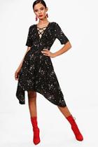 Boohoo Marcie Star Cross Front Asymmetric Hem Midi Dress