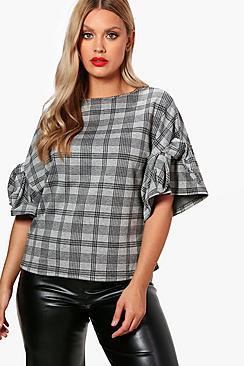 Boohoo Plus Maya Check Tie Sleeve Tee