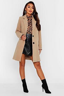 Boohoo Petite Button Detail Camel Duster Coat