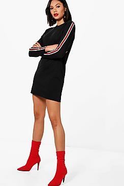 Boohoo Emma Sports Stripe Sleeve Sweat Dress