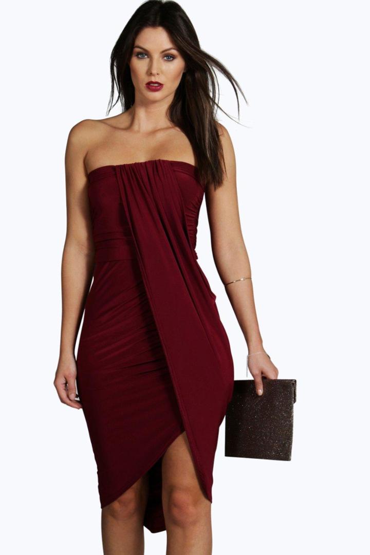 Boohoo Deborah Draped Bandeau Midi Dress Raspberry