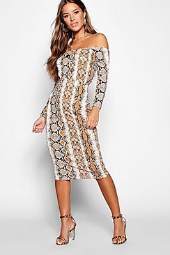 Boohoo Petite Snake Print Midi Skirt