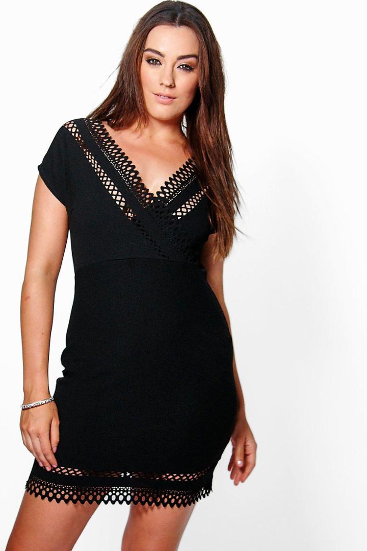 Boohoo Plus Claire Laser Cut Wrap Dress Black