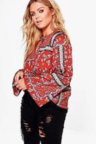 Boohoo Plus Laurie Western Printed Blouse