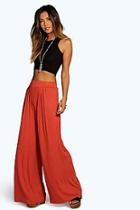 Boohoo Iman Pin Tuck Soft Tailored Wide Leg Trousers