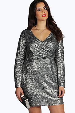 Boohoo Plus Julia Sequin Wrap Front Dress
