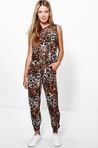 Boohoo Lola Lace Panel Leopard Jumpsuit