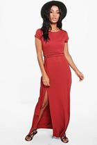 Boohoo Anabel Short Sleeve Split Front Maxi Dress