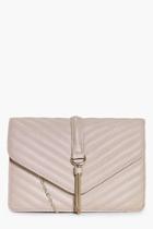 Boohoo Rose Quilted Tassel Trim Cross Body Bag Taupe