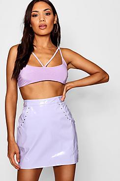 Boohoo Vinyl Stud & Pocket Mini Skirt