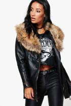 Boohoo Charlotte Faux Fur Collar Pu Jacket Black