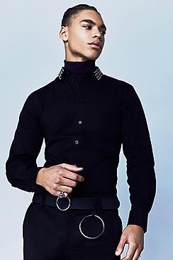 Boohoo Premium Studded Collar Shirt