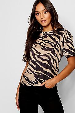 Boohoo Petite Zebra Print T-shirt