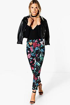 Boohoo Laina Dark Floral Scuba Skinny Trousers