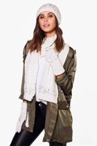Boohoo Orla Diamante & Pearl Hat Scarf & Glove Set Cream