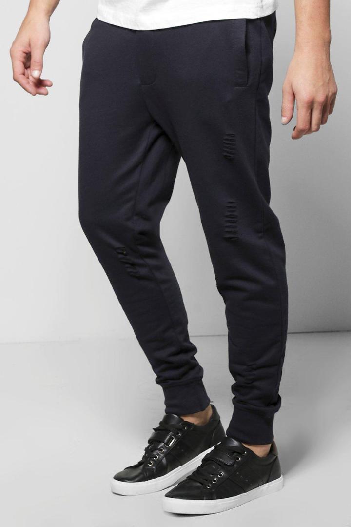 Boohoo Skinny Fit Distressed Joggers Navy