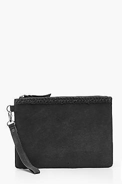 Boohoo Amy Real Suede Plait Trim Clutch
