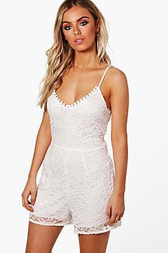 Boohoo Lexi Crochet Trim Playsuit