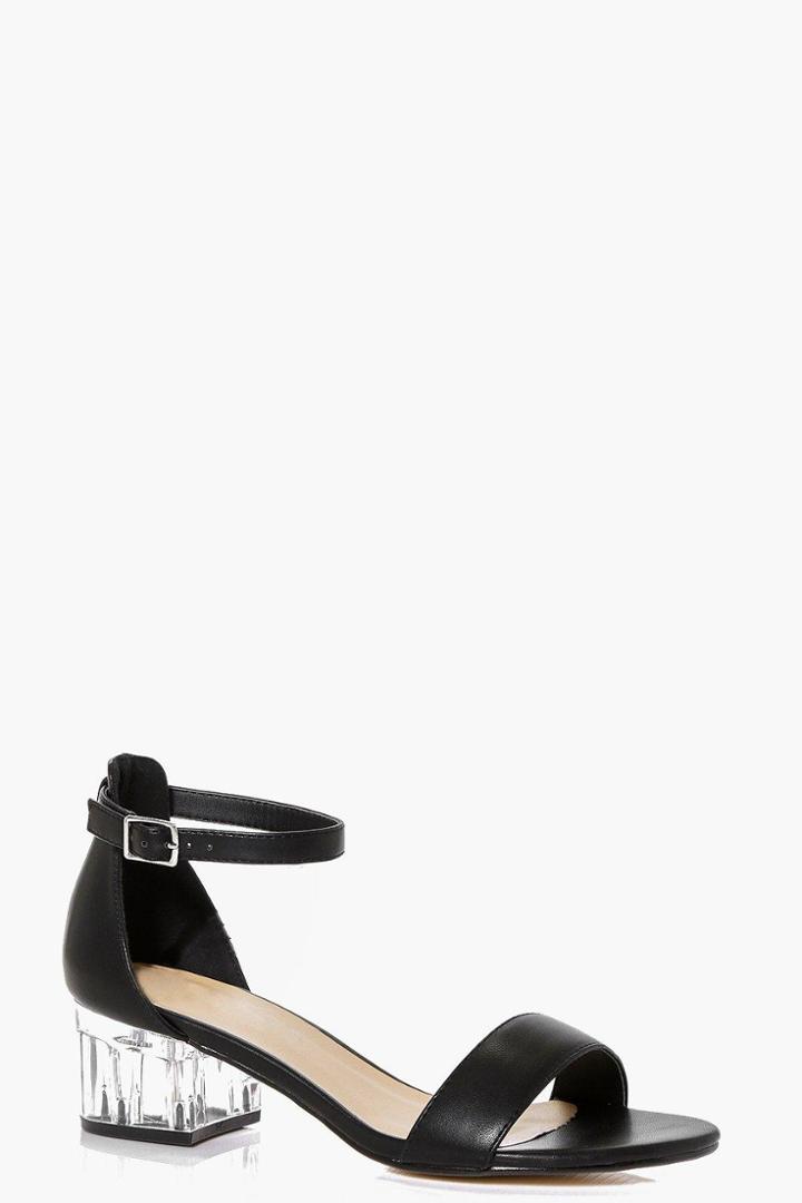 Boohoo Violet Clear Low Block Heel Sandal Black