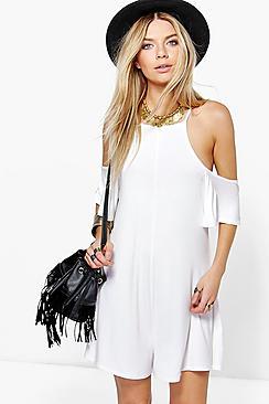 Boohoo Faith Open Shoulder Jersey Playsuit