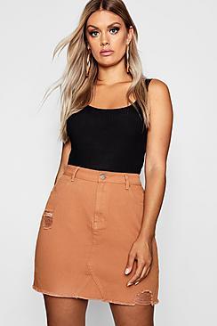 Boohoo Plus Pocket Raw Edge Denim Skirt