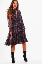 Boohoo Petite Alison Floral Tie Neck Midi Dress