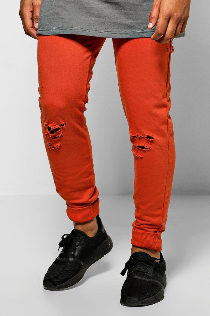 Boohoo Skinny Fit Distressed Joggers Orange