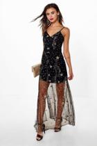 Boohoo Petite Sonia Star Print Strappy Maxi Dress Black
