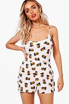Boohoo Penny Pineapple Print Playsuit